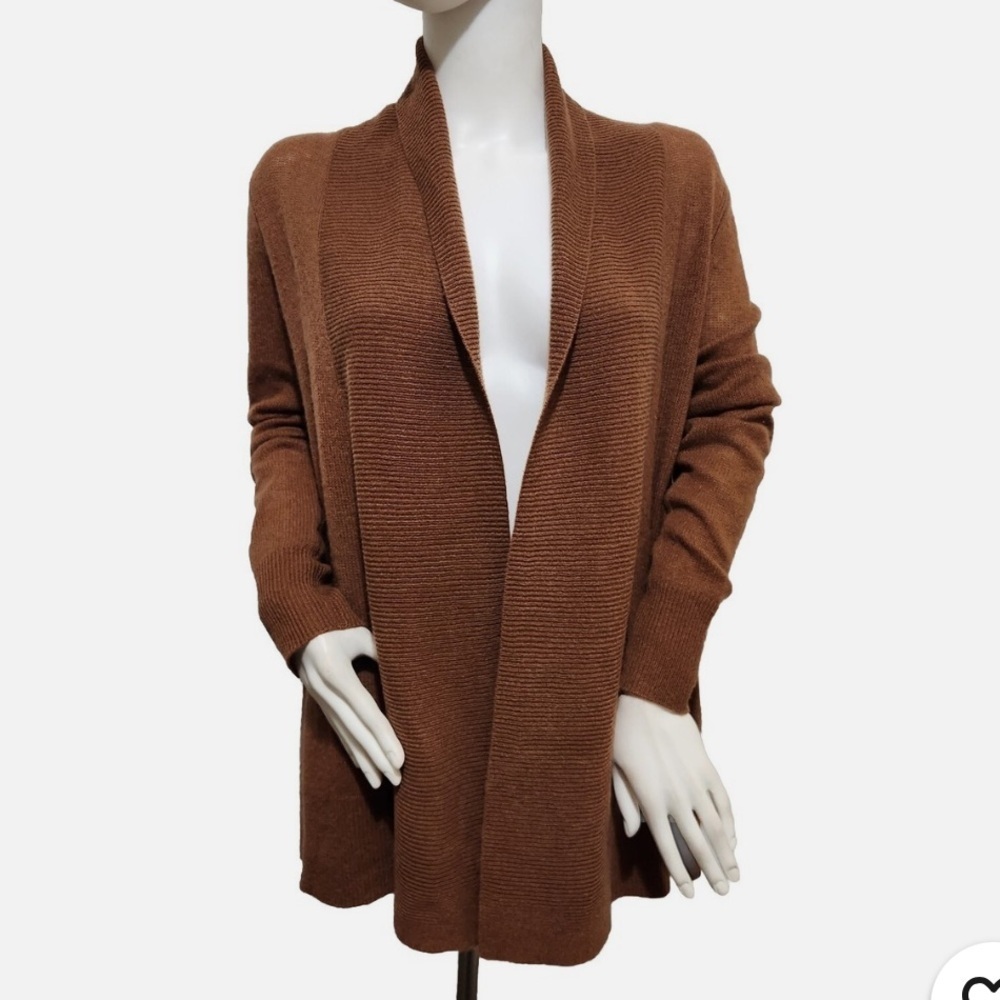 ANTONIO MELANI Women's tan cream white cashmere ribbed Open-Front Cardigan
